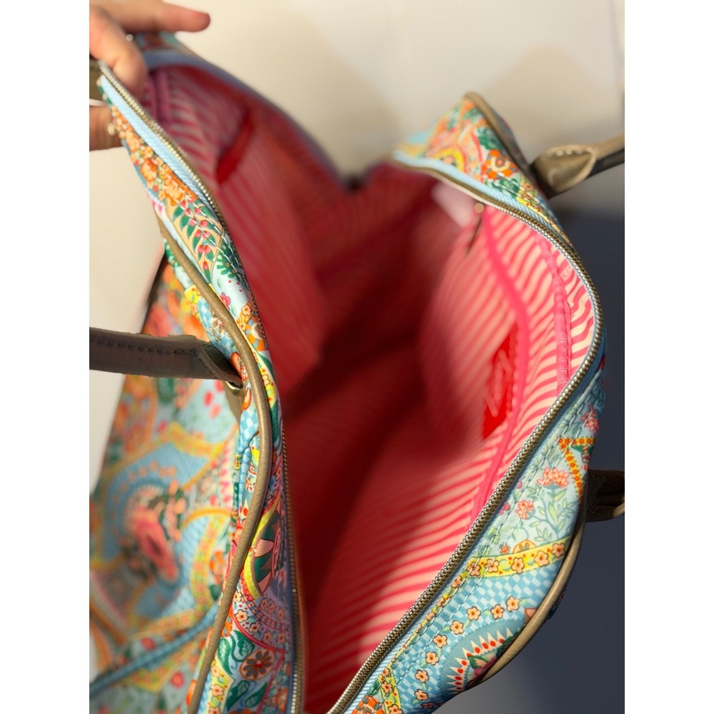Oilily Multicolor Floral Paisley Shoulder Bag with Tan Handles - Picture 11 of 13